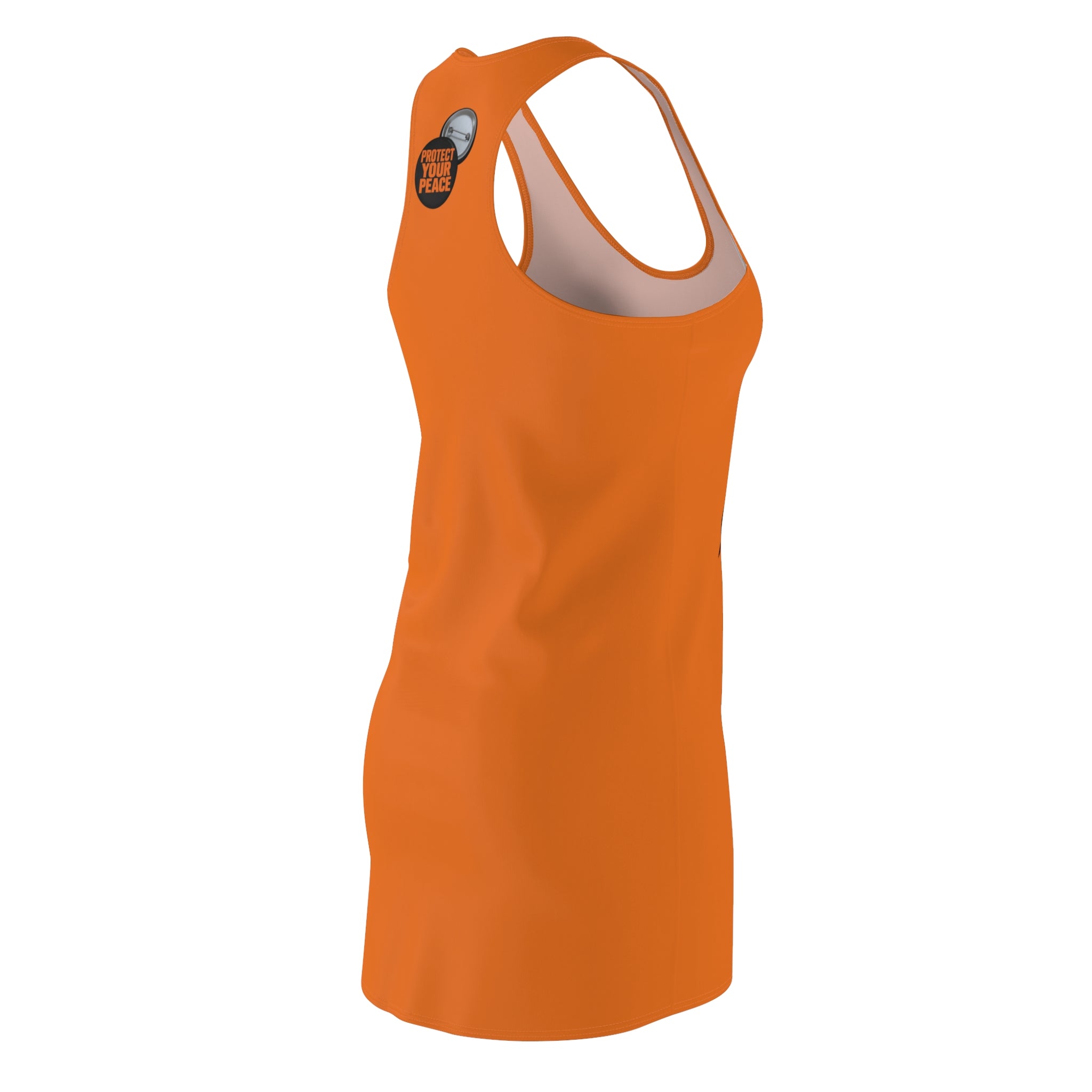 Orange Racerback Dress — 'Protect Peace' Badge Graphic