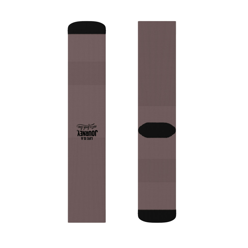 Life is a Journey not a finish line. Brown Ribbed Sublimation Socks — Custom Logo Crew Socks
