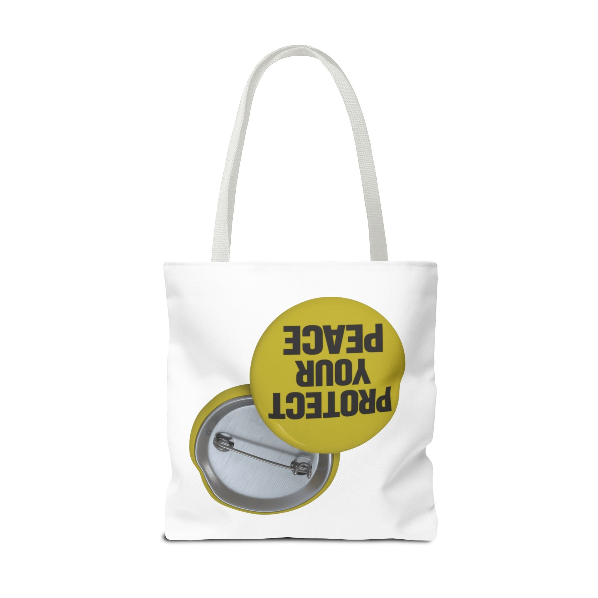 Protect Your Peace Tote Bag — Inspirational Yellow Button Graphic Tote