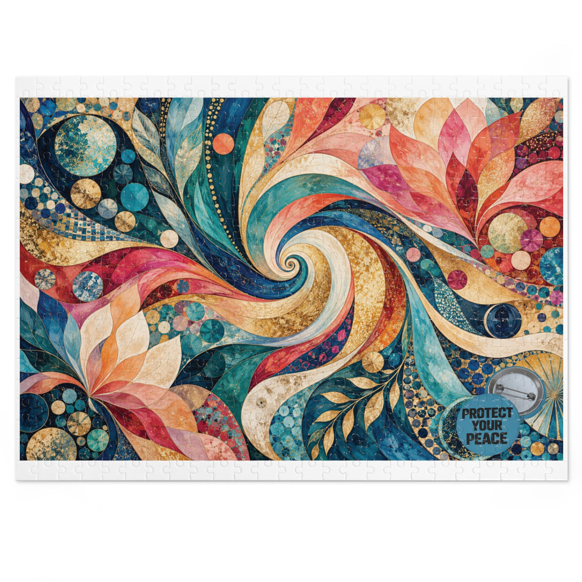 Colorful Swirl Art 500-Piece Jigsaw Puzzle with Tin — Abstract Floral Mandala Design