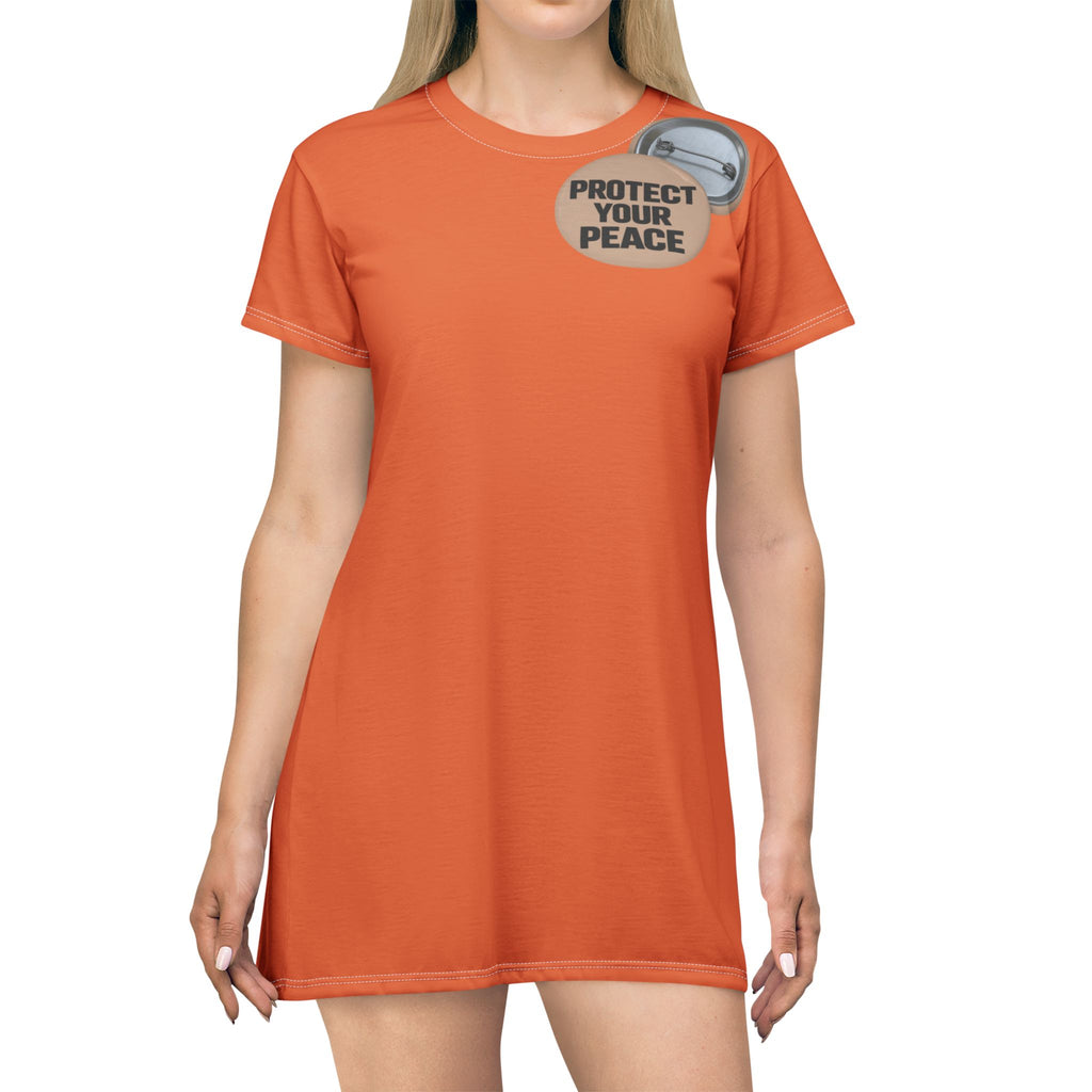 Protect Your Peace T-Shirt Dress — Graphic Button Badge Design