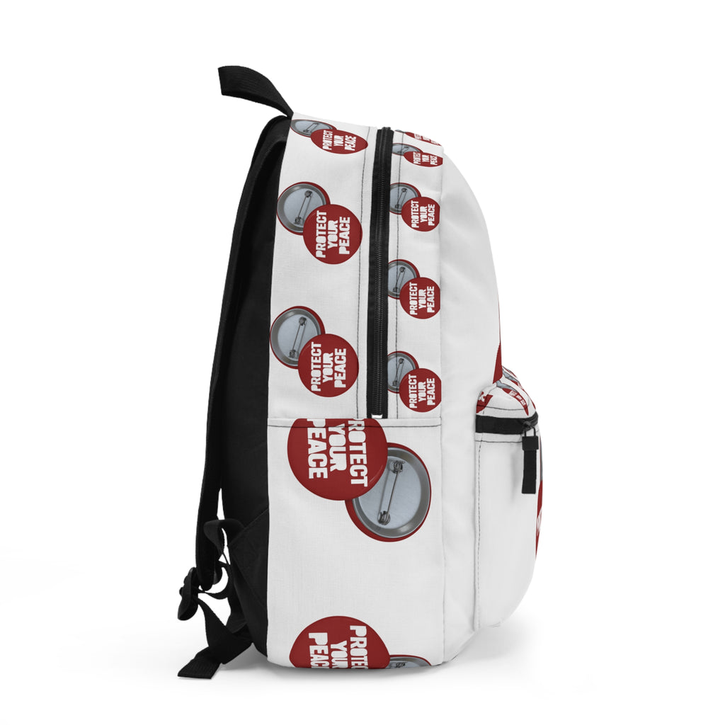 Protect Your Peace Backpack - Red Button Motif School & Travel Bag