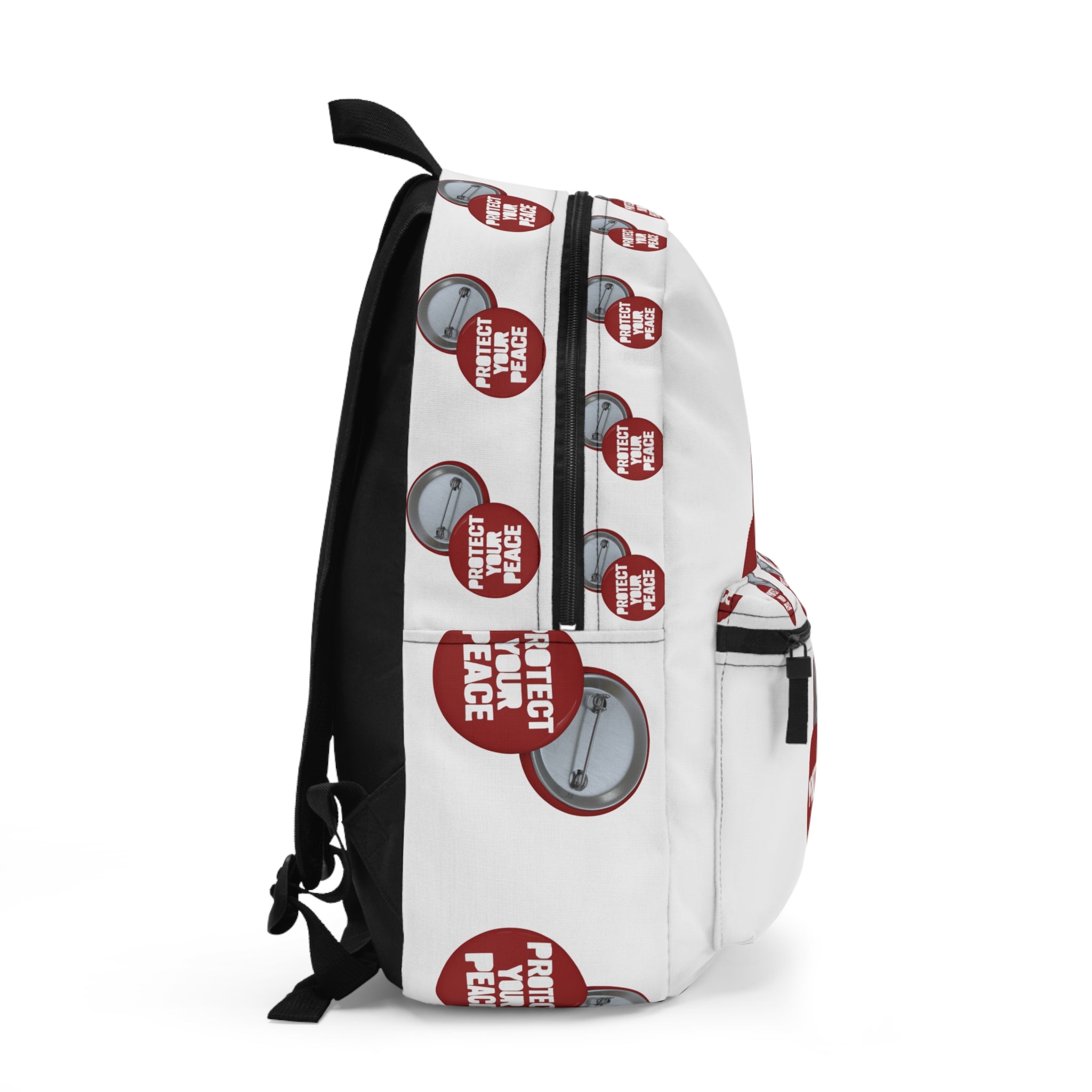 Protect Your Peace Backpack - Red Button Motif School & Travel Bag