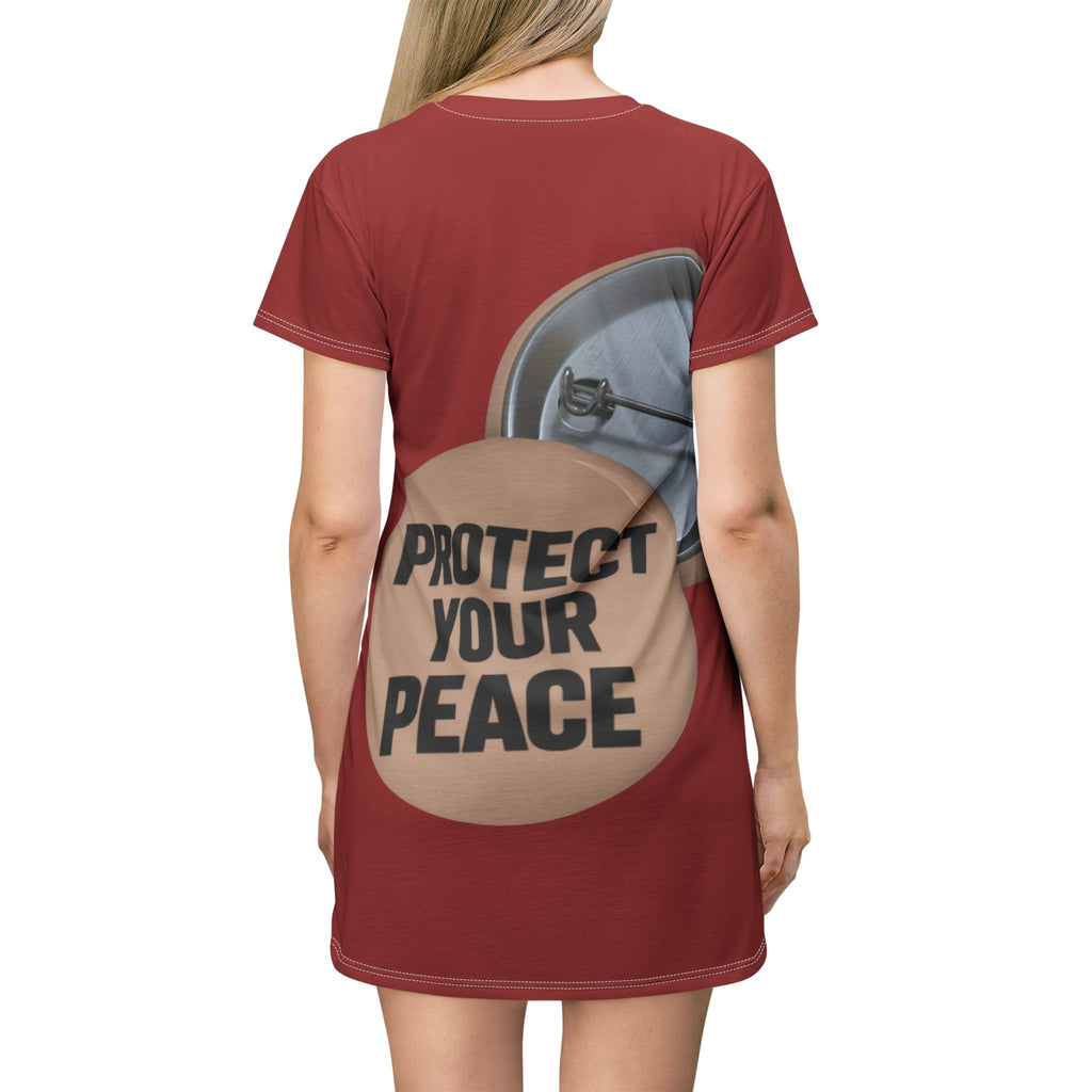 Protect Your Peace T‑Shirt Dress — Motivational Button Graphic AOP
