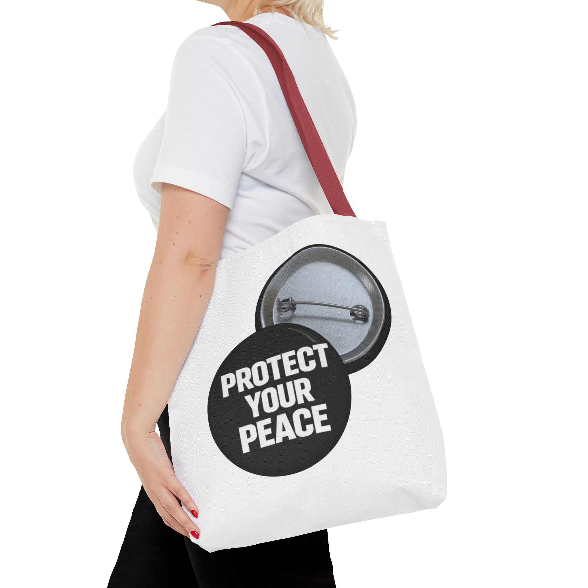 Tote — "Protect Your Peace" Button Design Cotton Tote Bag