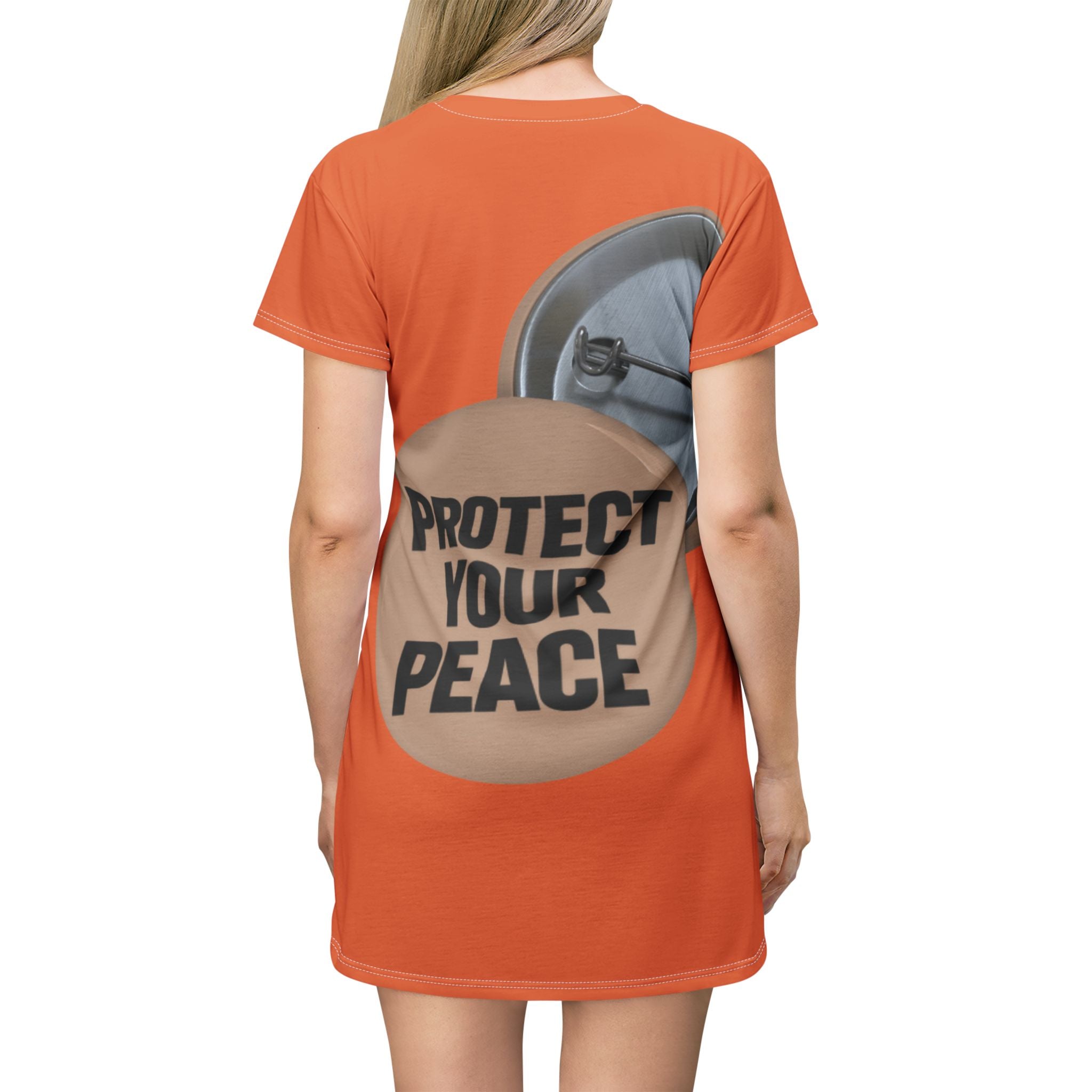 Protect Your Peace T-Shirt Dress — Graphic Button Badge Design