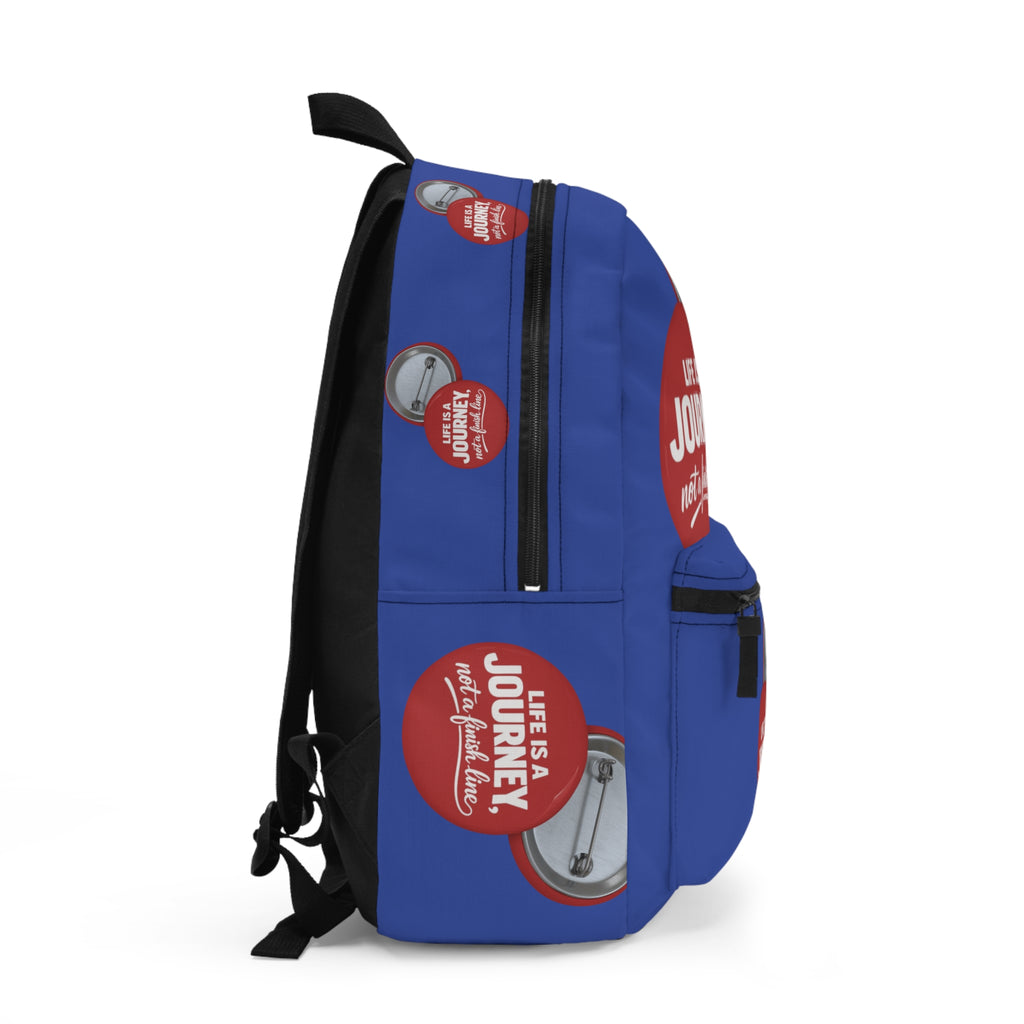 Journey Quote Backpack graphic design — "Life Is A Journey, Not A Finish Line" Motivational School Bag