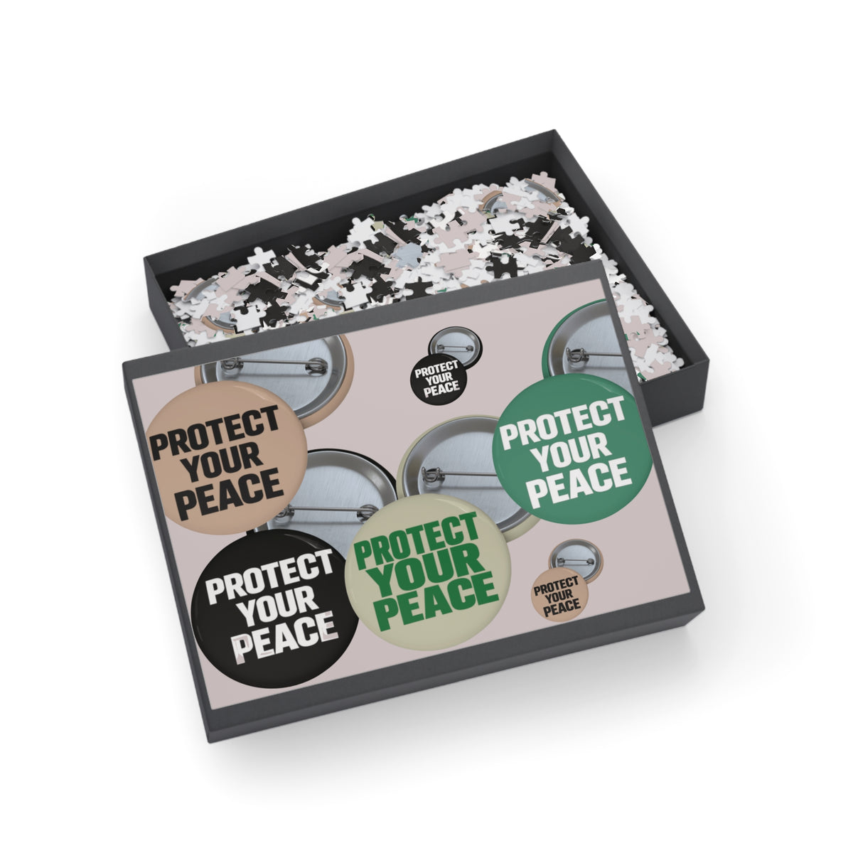 Protect Your Peace Puzzle — Inspirational Button Collage Jigsaw (96–1000 pcs)