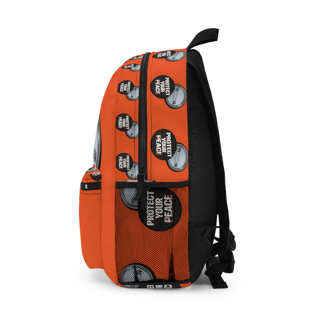 Protect Your Peace Backpack - Orange Button Badge Pattern