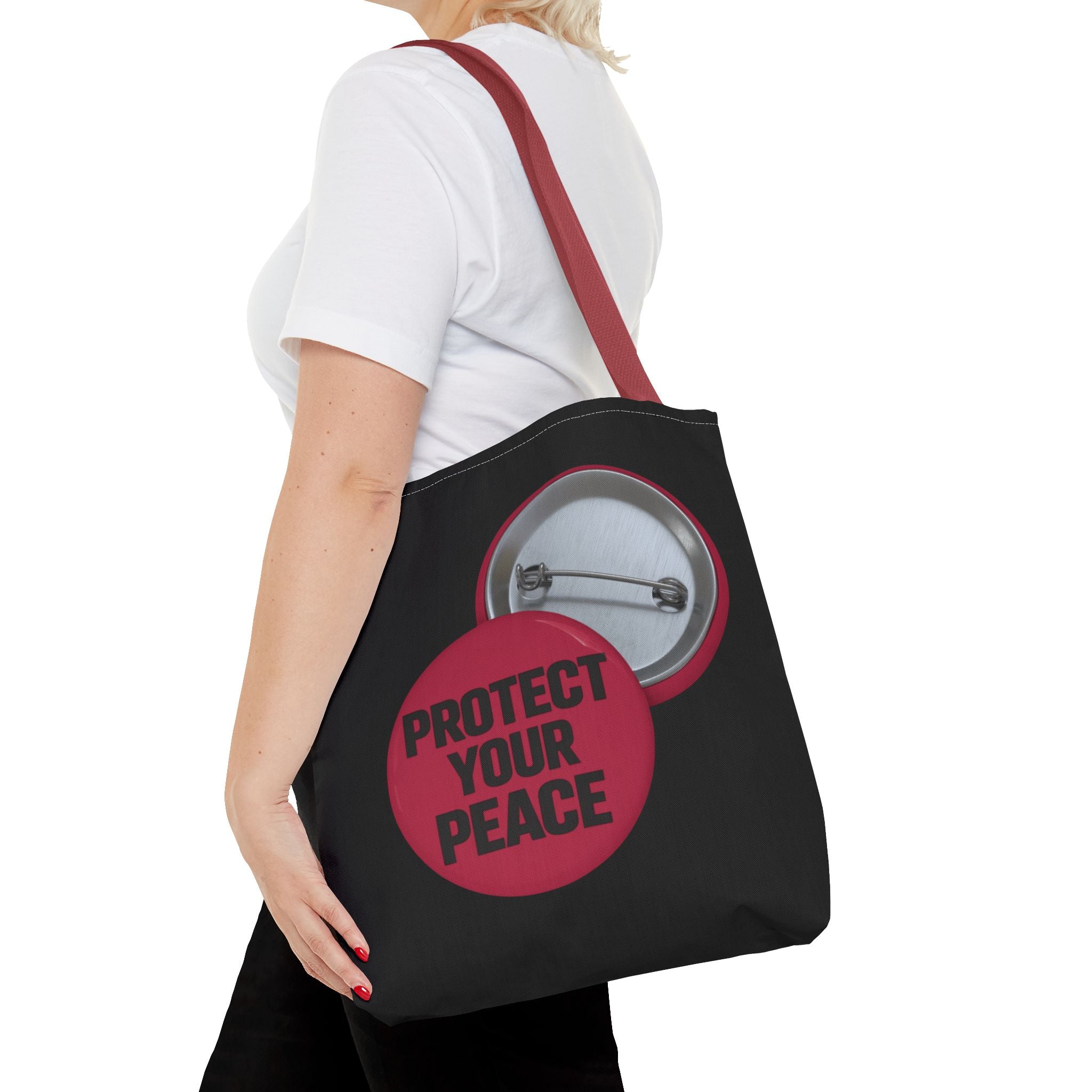 Protect Your Peace Button Graphic Tote Bag