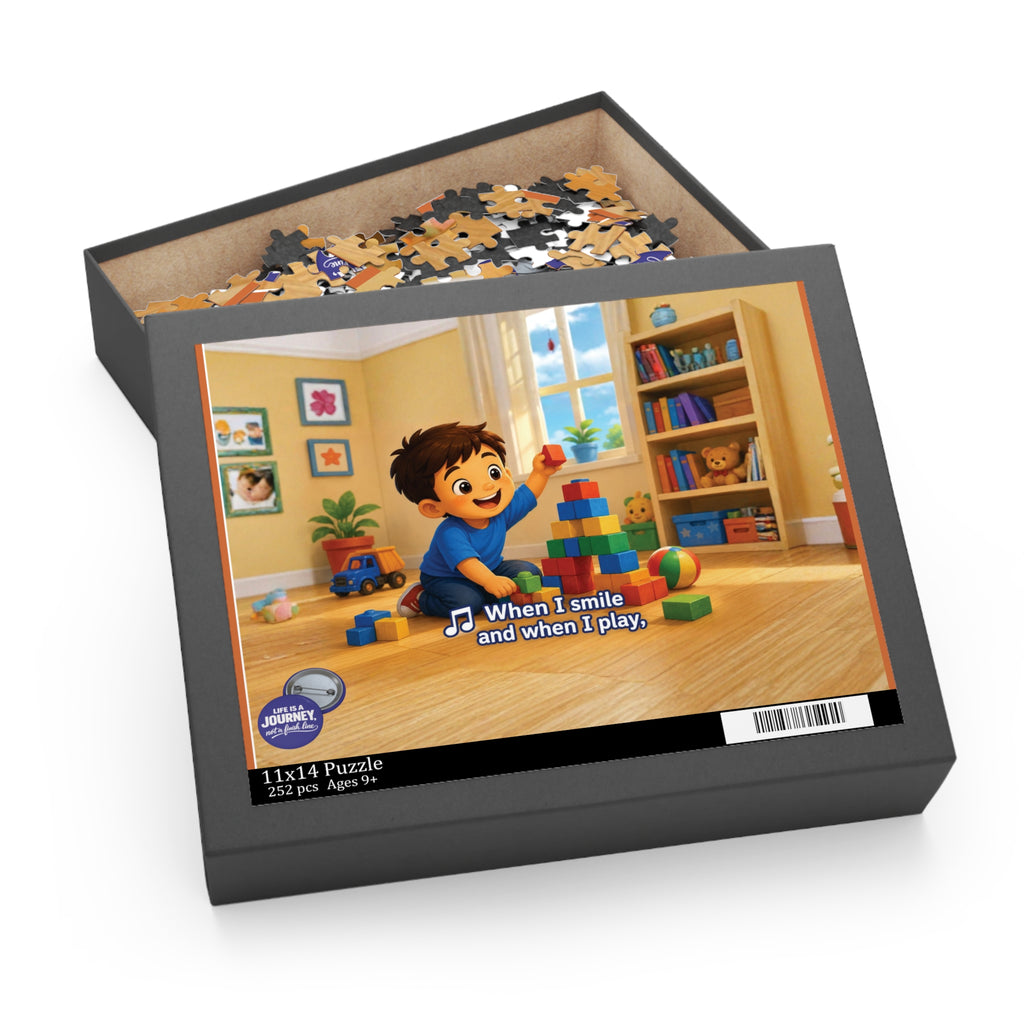 Children’s Playroom Puzzle — Toddler Stacking Blocks with Lyrics “When I smile and when I play” (120/252/500 pcs)