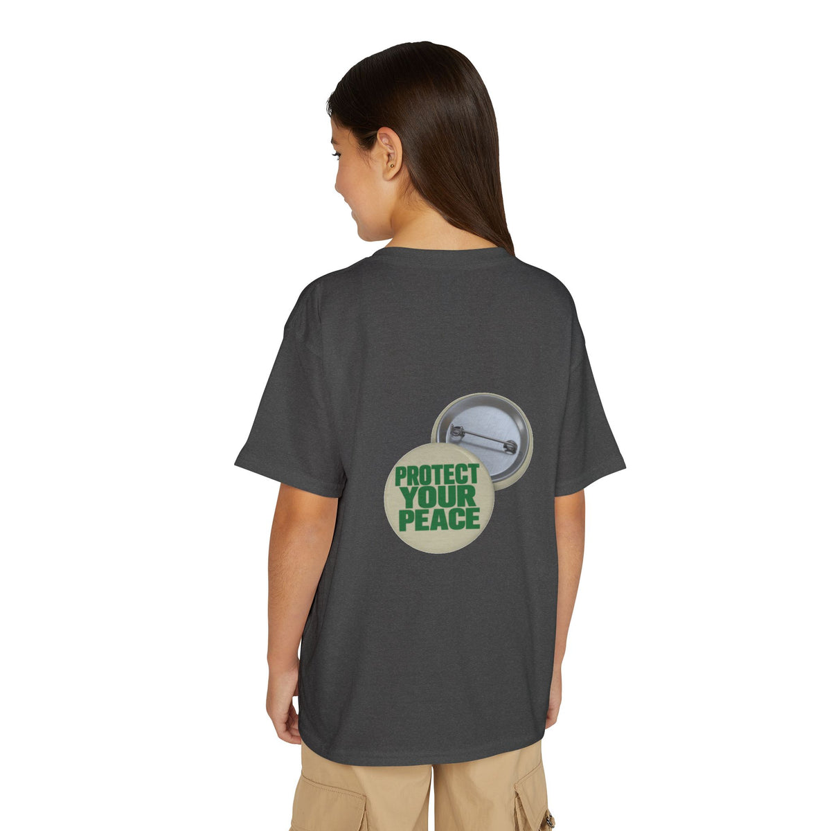 Youth T-Shirt — "Protect Your Peace" Button Graphic