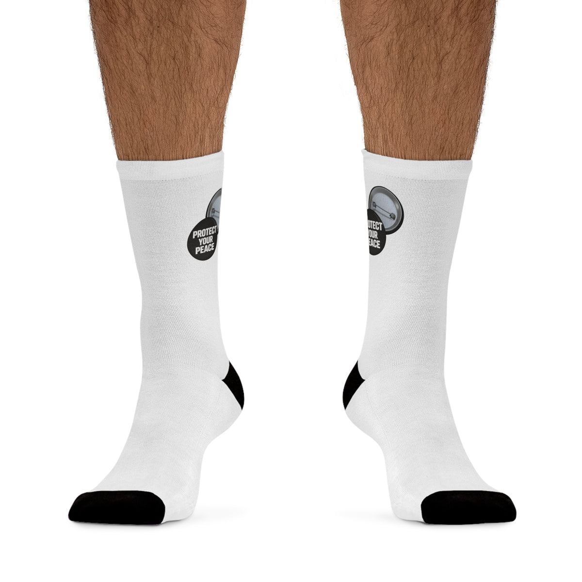 Custom Printed Recycled Poly Socks graphic design protect your peace.