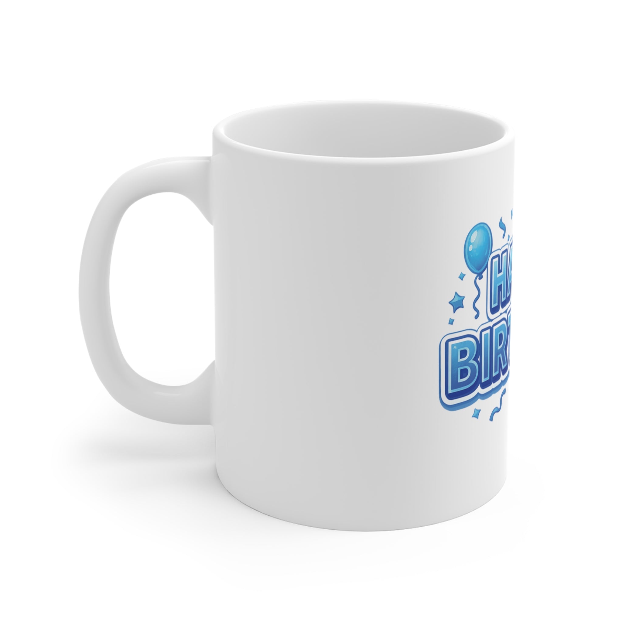 Happy Birthday 11oz Mug — Blue Balloon Celebration Coffee Cup