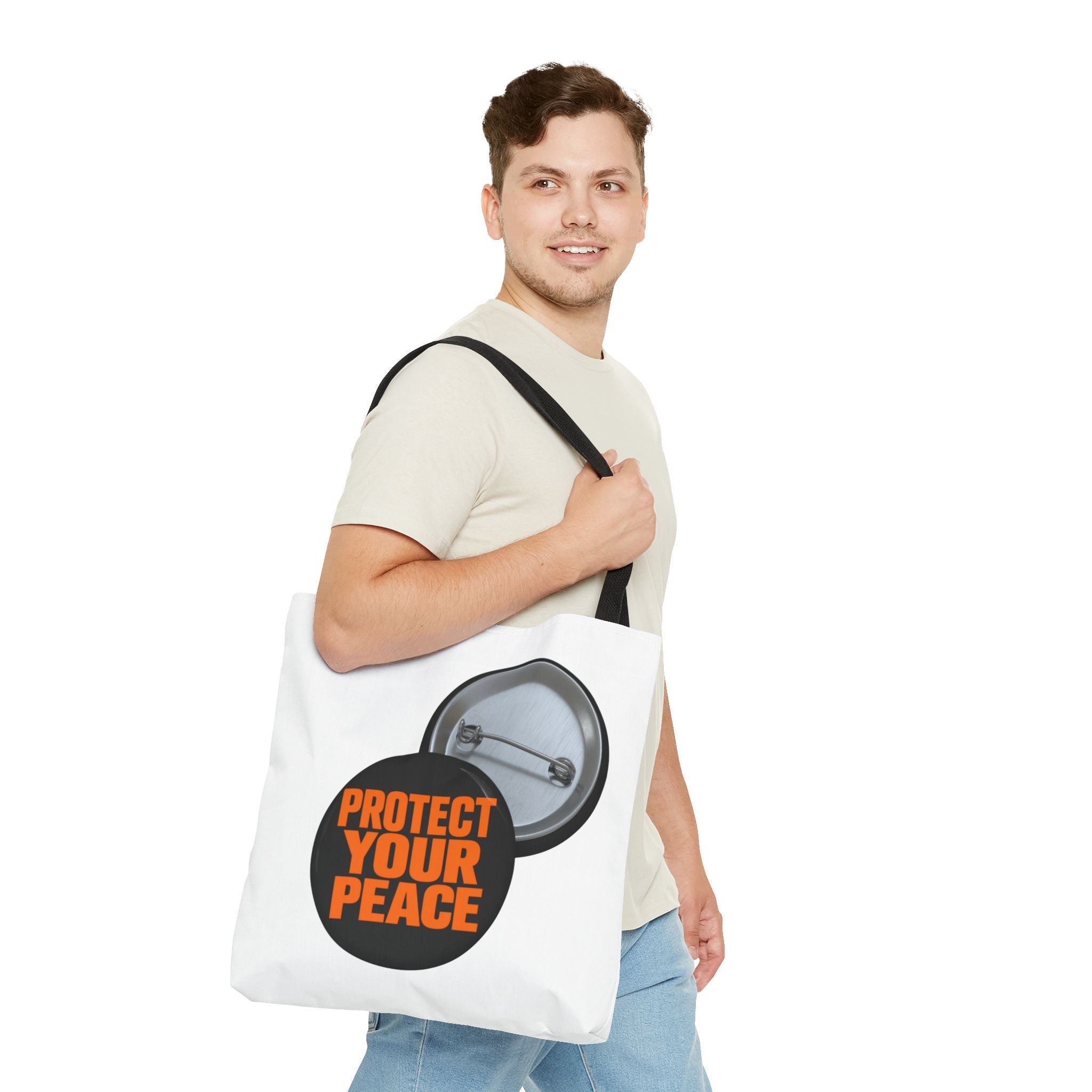 Tote Bag — Protect Your Peace Button Print Canvas Tote