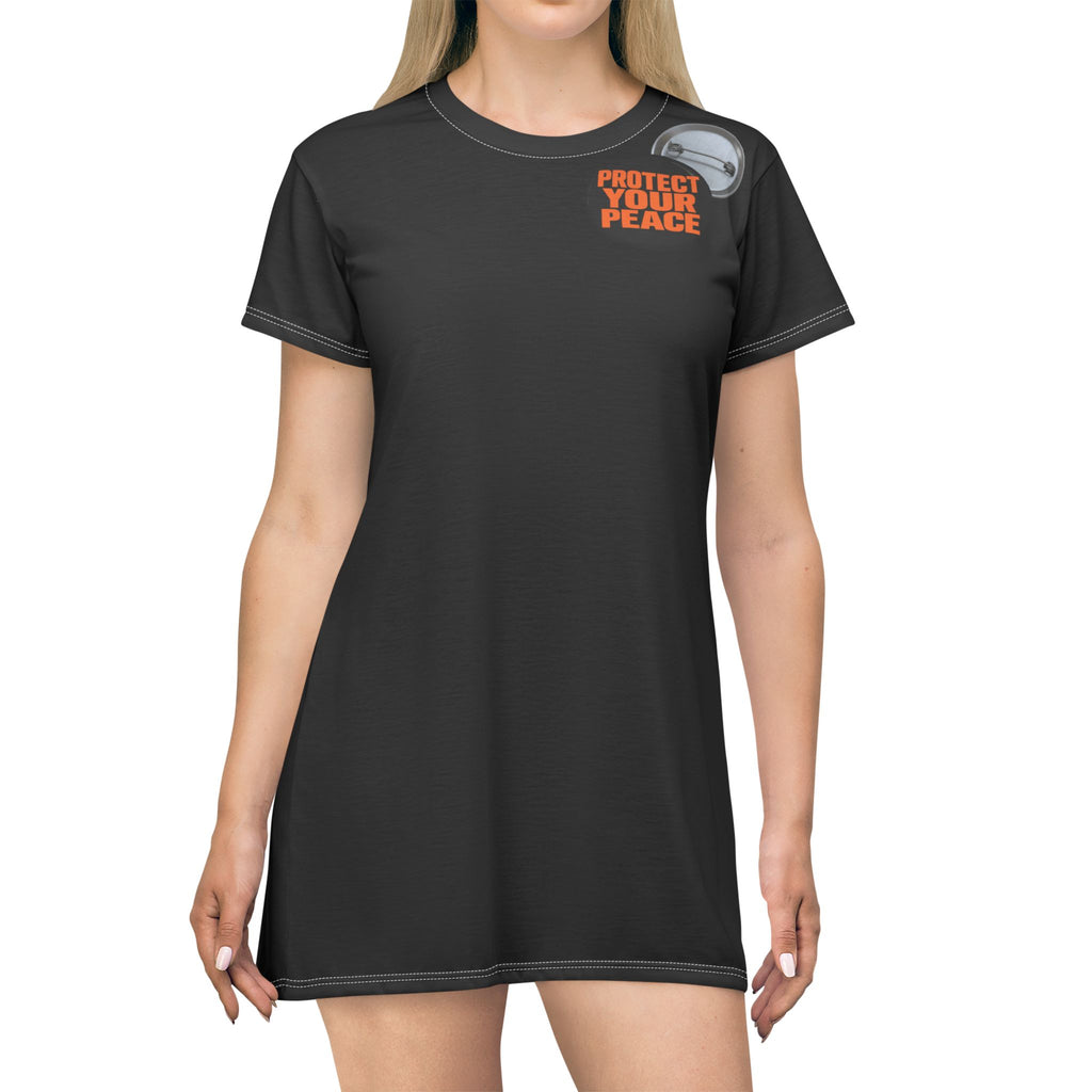 Protect Your Peace T-Shirt Dress — Graphic Black AOP Dress