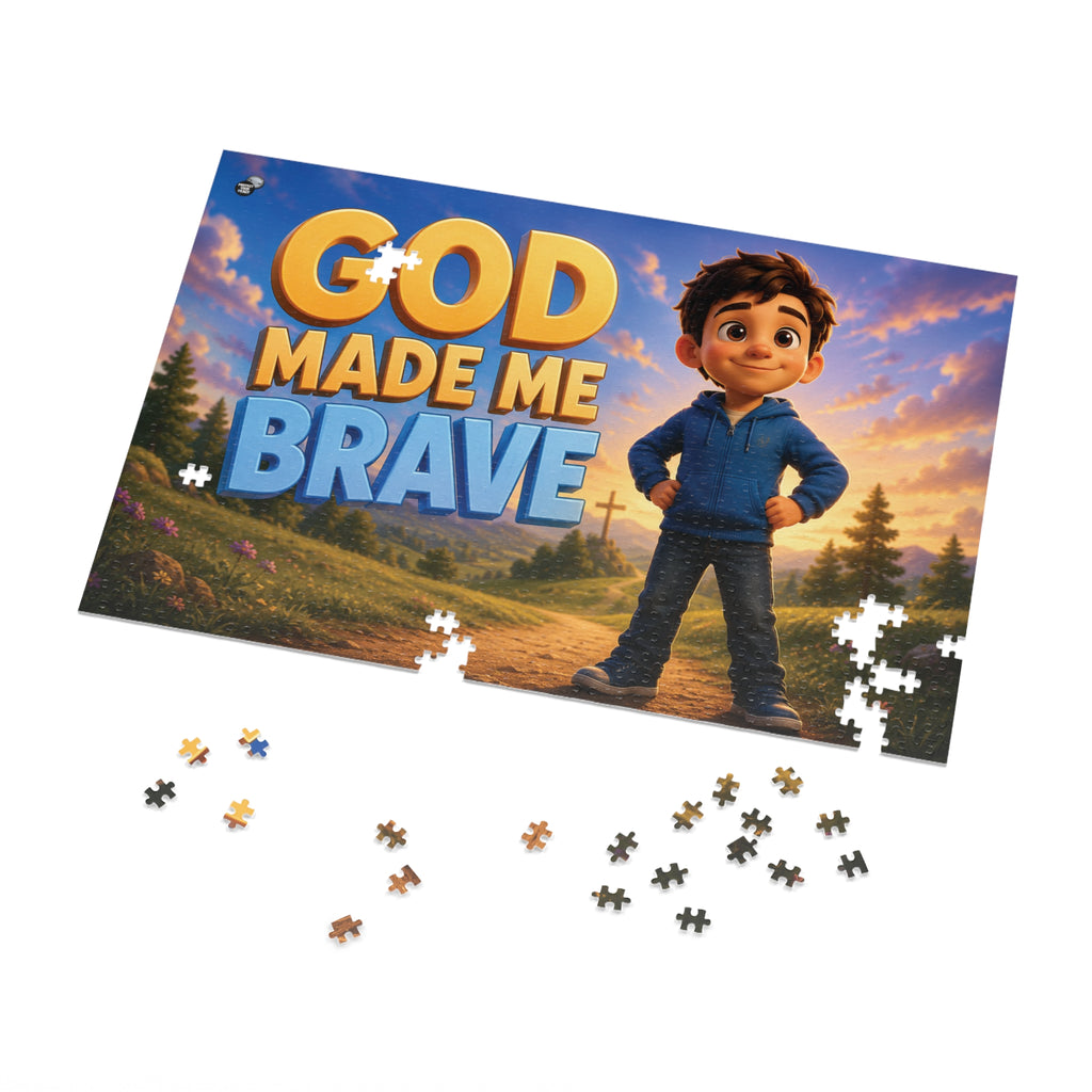 God Made Me Brave Kids Puzzle — 252-Piece Faith-Based Jigsaw with Tin