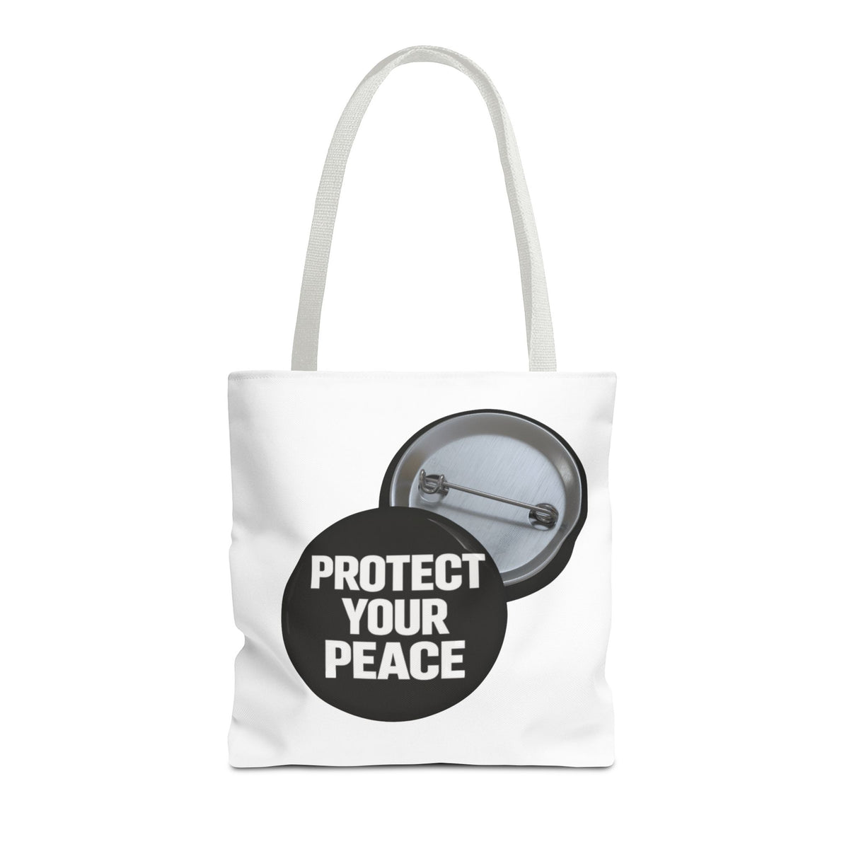 Tote — "Protect Your Peace" Button Design Cotton Tote Bag