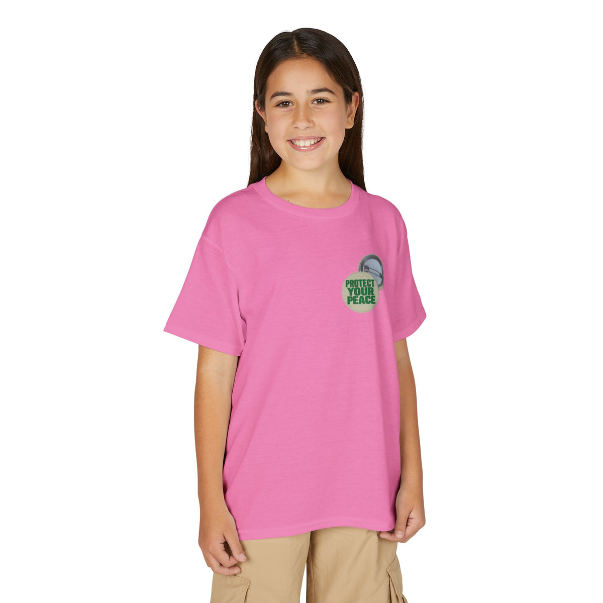 Youth T-Shirt — "Protect Your Peace" Button Graphic