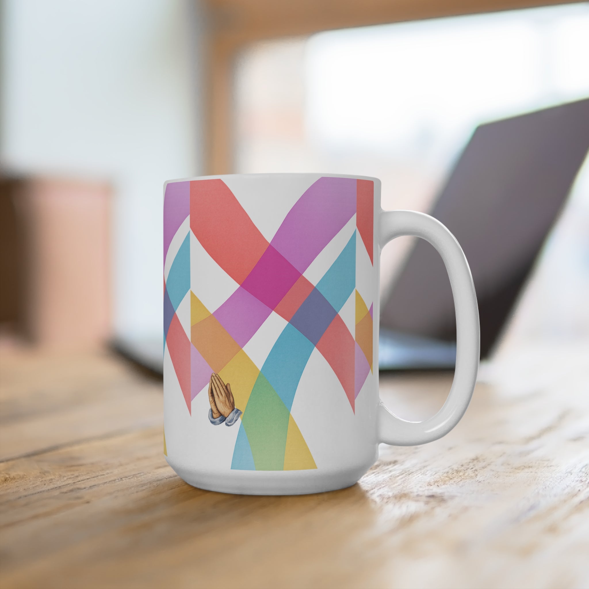 15oz Colorful Overlap Pattern Mug — Bright Geometric Coffee Cup