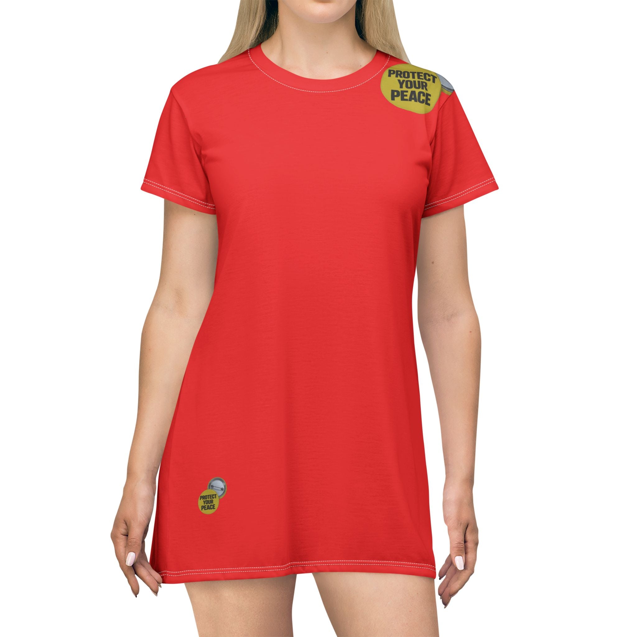 Protect Your Peace T-Shirt Dress – Red Graphic AOP Shift Dress