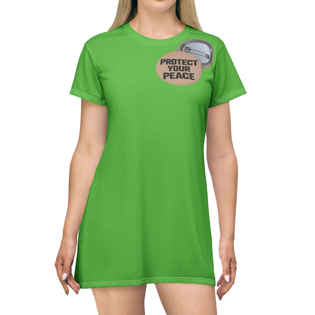 Protect Your Peace T-Shirt Dress - Graphic Button Slogan Tee Dress
