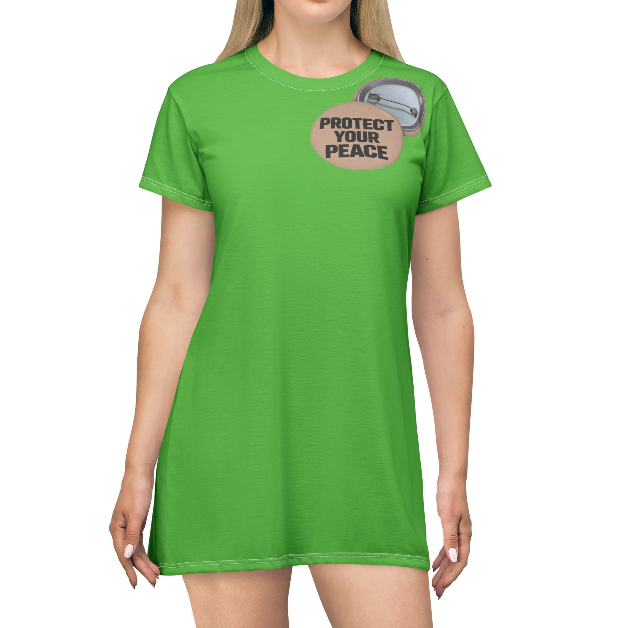 Protect Your Peace T-Shirt Dress - Graphic Button Slogan Tee Dress