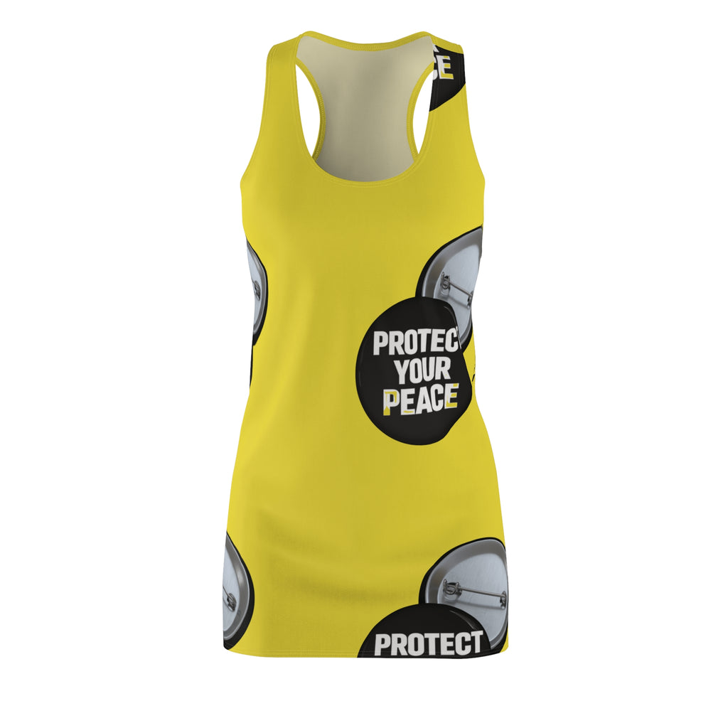 Protect Your Peace Yellow Racerback Dress — Button Badge Print