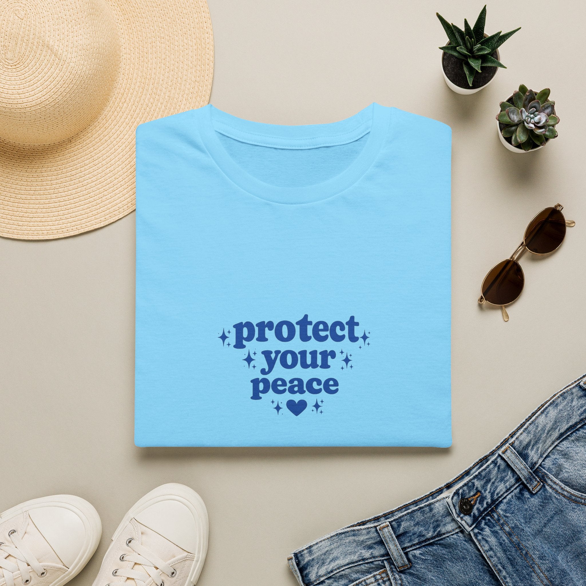 Protect Your Peace T-Shirt — Minimal Blue Self-Care Tee