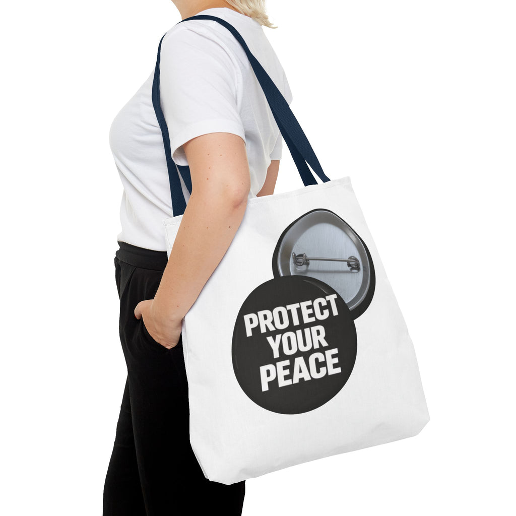 Tote — "Protect Your Peace" Button Design Cotton Tote Bag