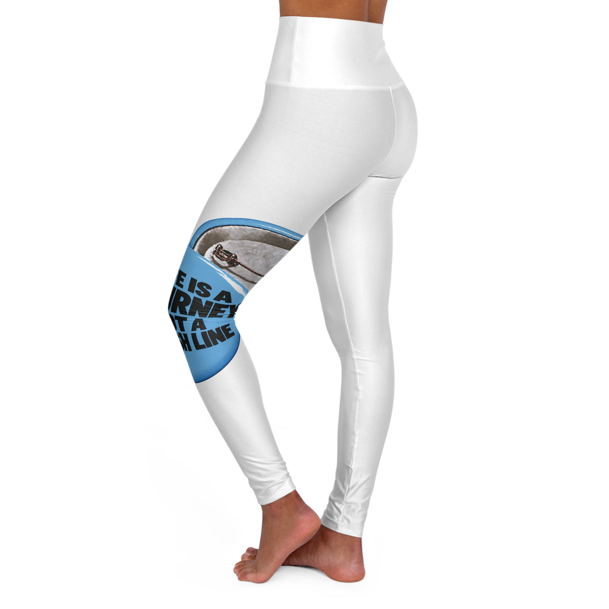 High-Waisted Yoga Leggings with 'Life's a Journey Not a Finish Line' Graphic design.