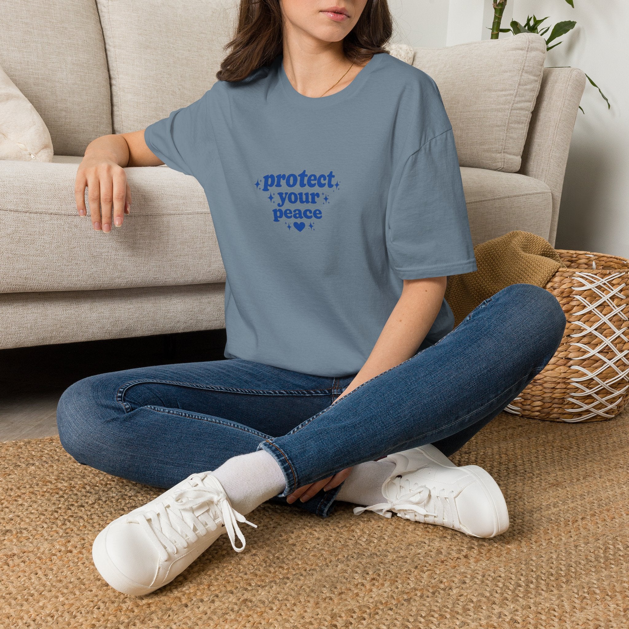 Protect Your Peace T-Shirt — Minimal Blue Self-Care Tee