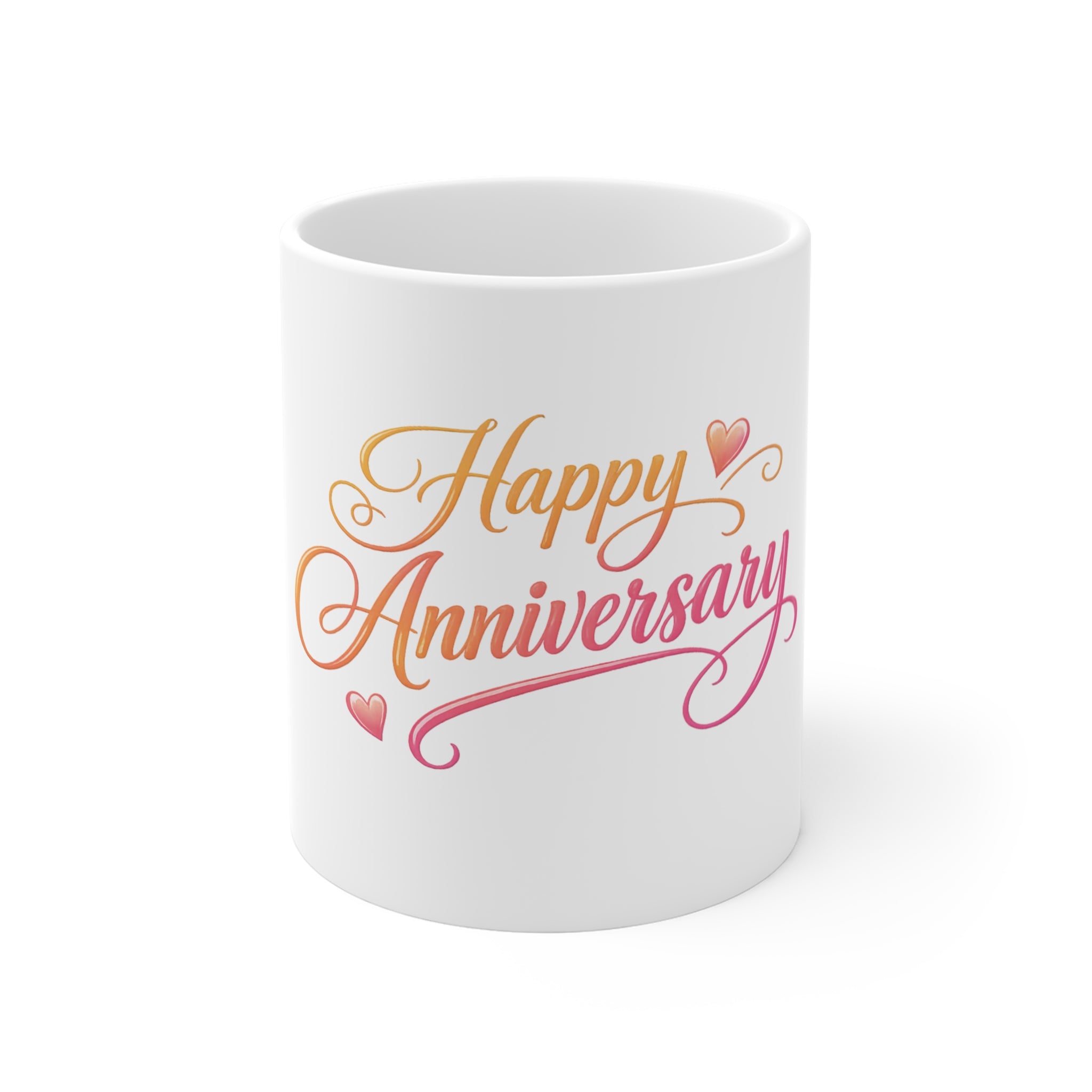 Happy Anniversary 11oz Mug — Romantic Heart Script Coffee Cup