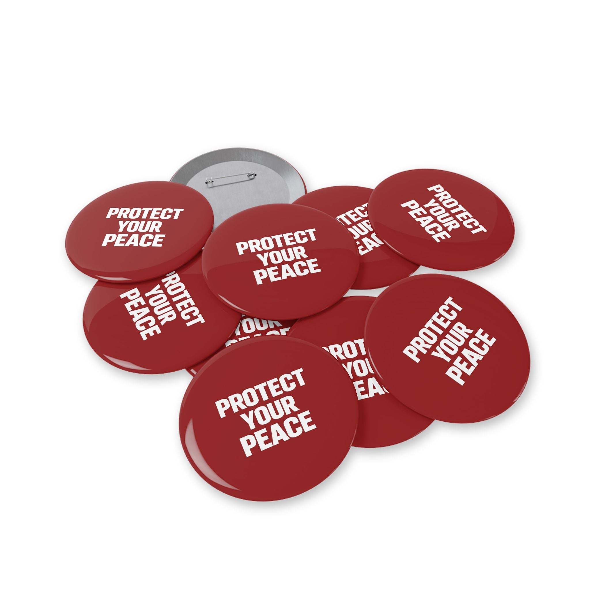 Protect Your Peace Round Pin — Red Motivational Button Badge