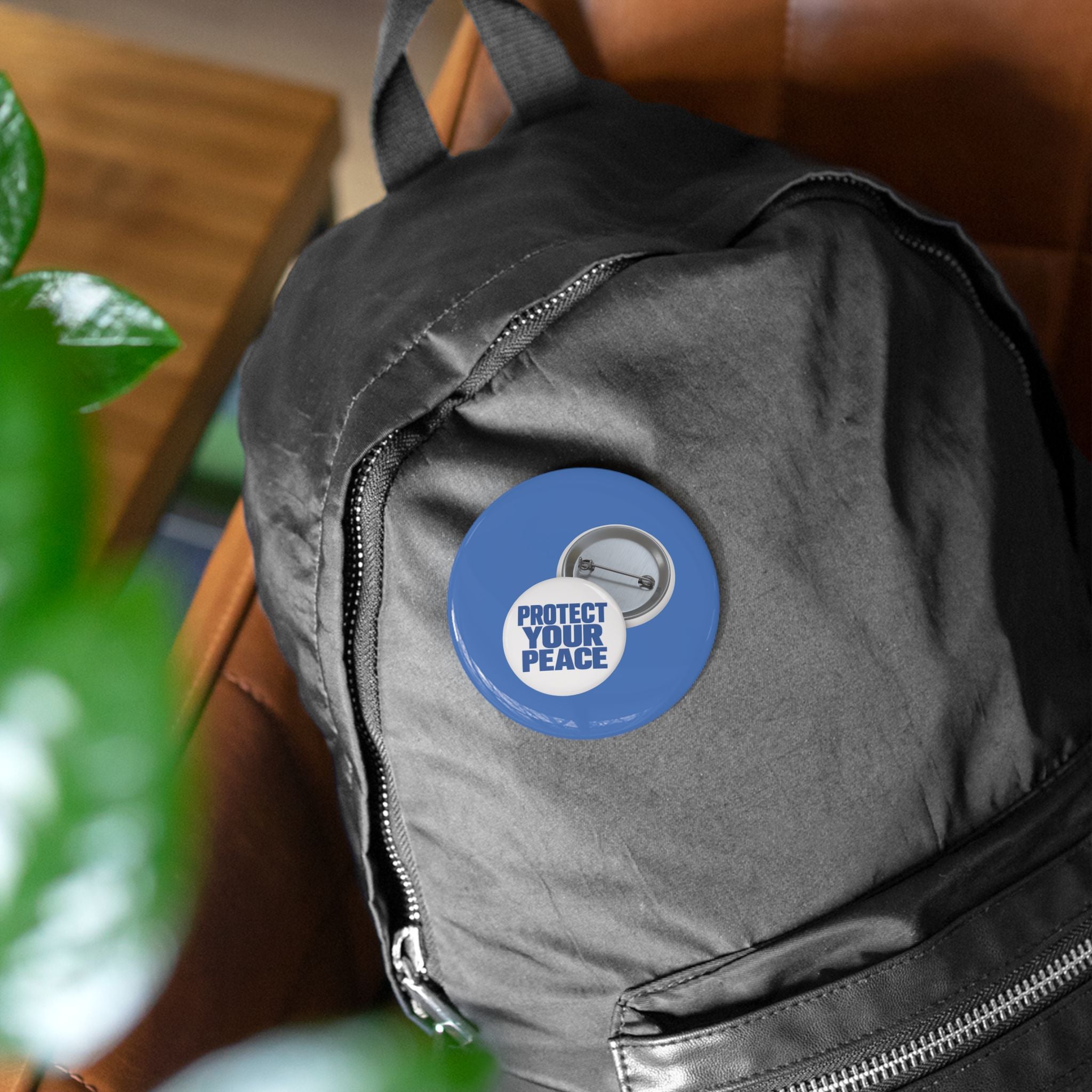 Protect Your Peace Round Pin – Blue Statement Button