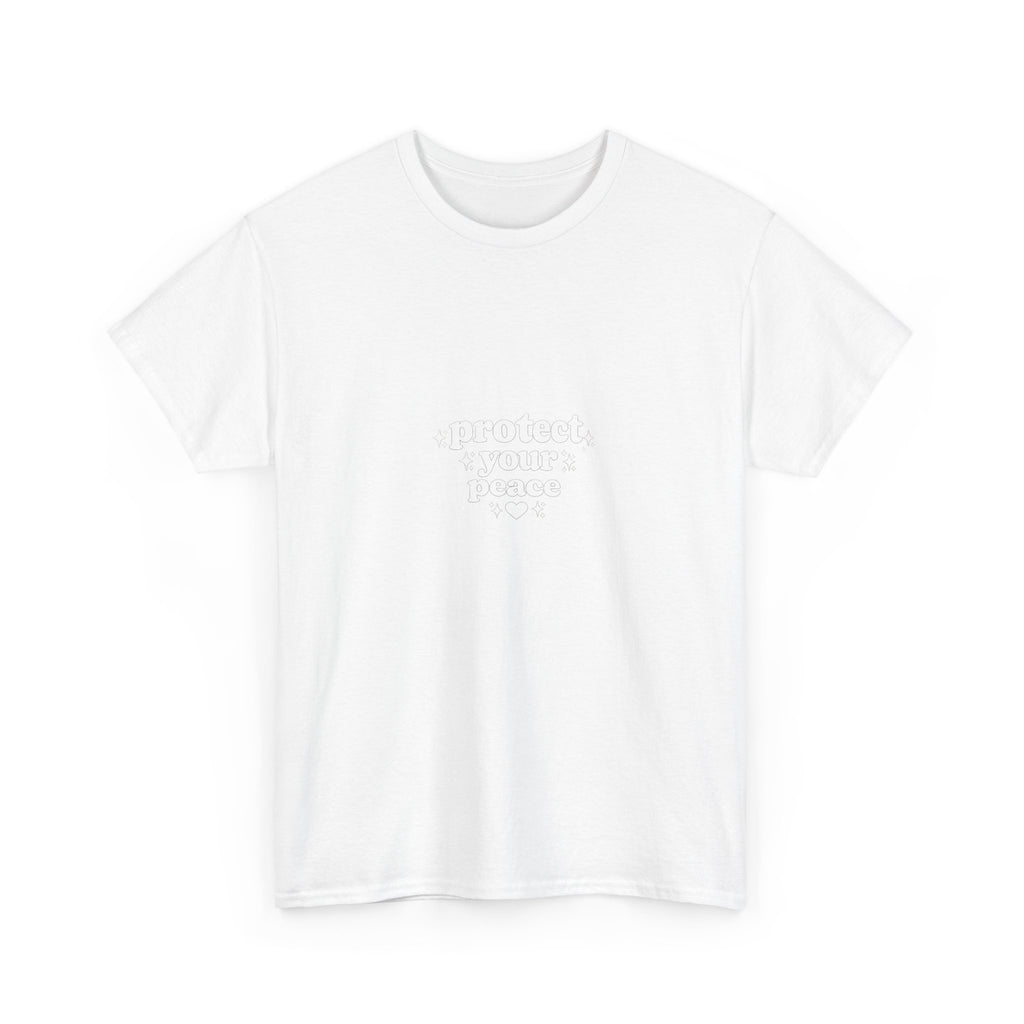 Minimalist White T‑Shirt — Subtle Embossed 'Unisex Heavy Cotton Tee' Design
