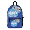 Backpack — "Life Is a Journey Not a Finish Line" Inspirational Blue Travel Backpack