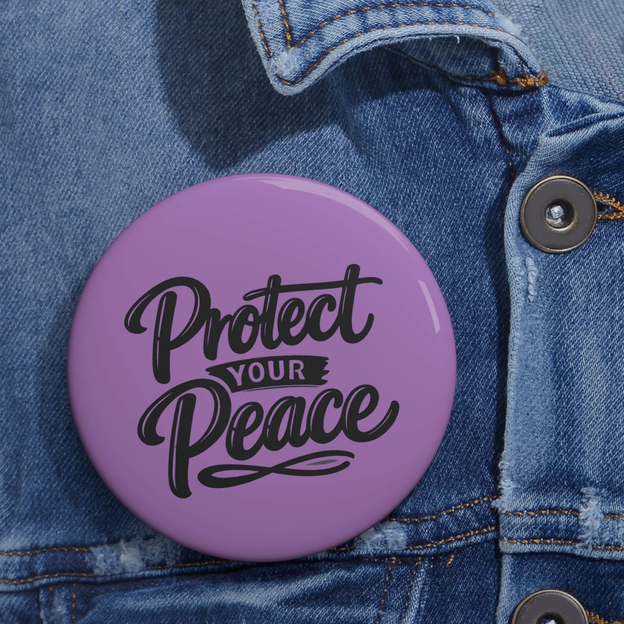 Protect Your Peace Pin Button — Positive Message Enamel Badge (Purple)