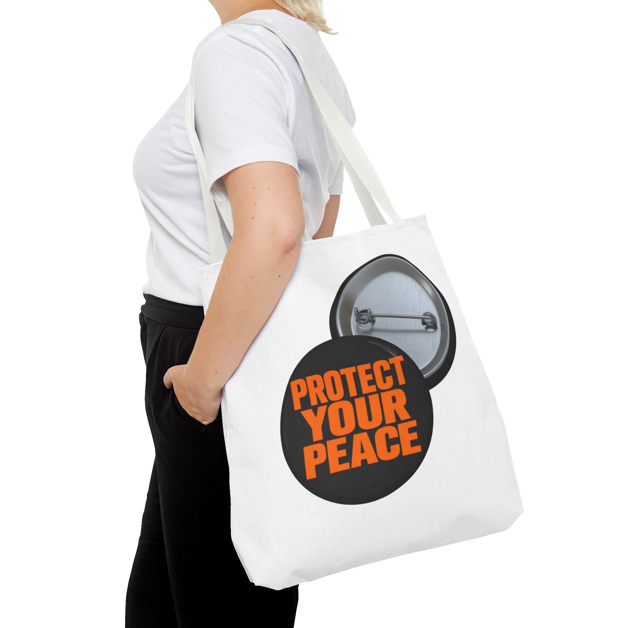 Tote Bag — Protect Your Peace Button Print Canvas Tote