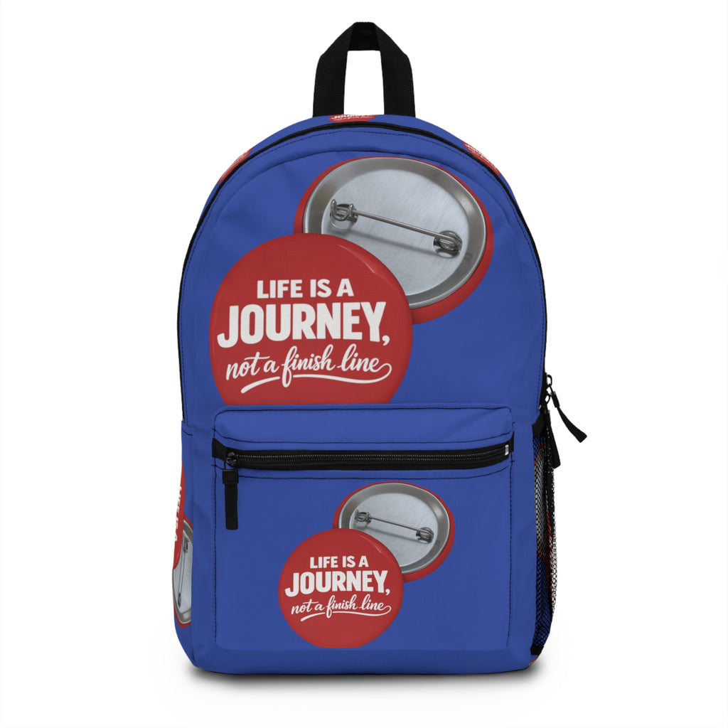 Journey Quote Backpack graphic design — "Life Is A Journey, Not A Finish Line" Motivational School Bag