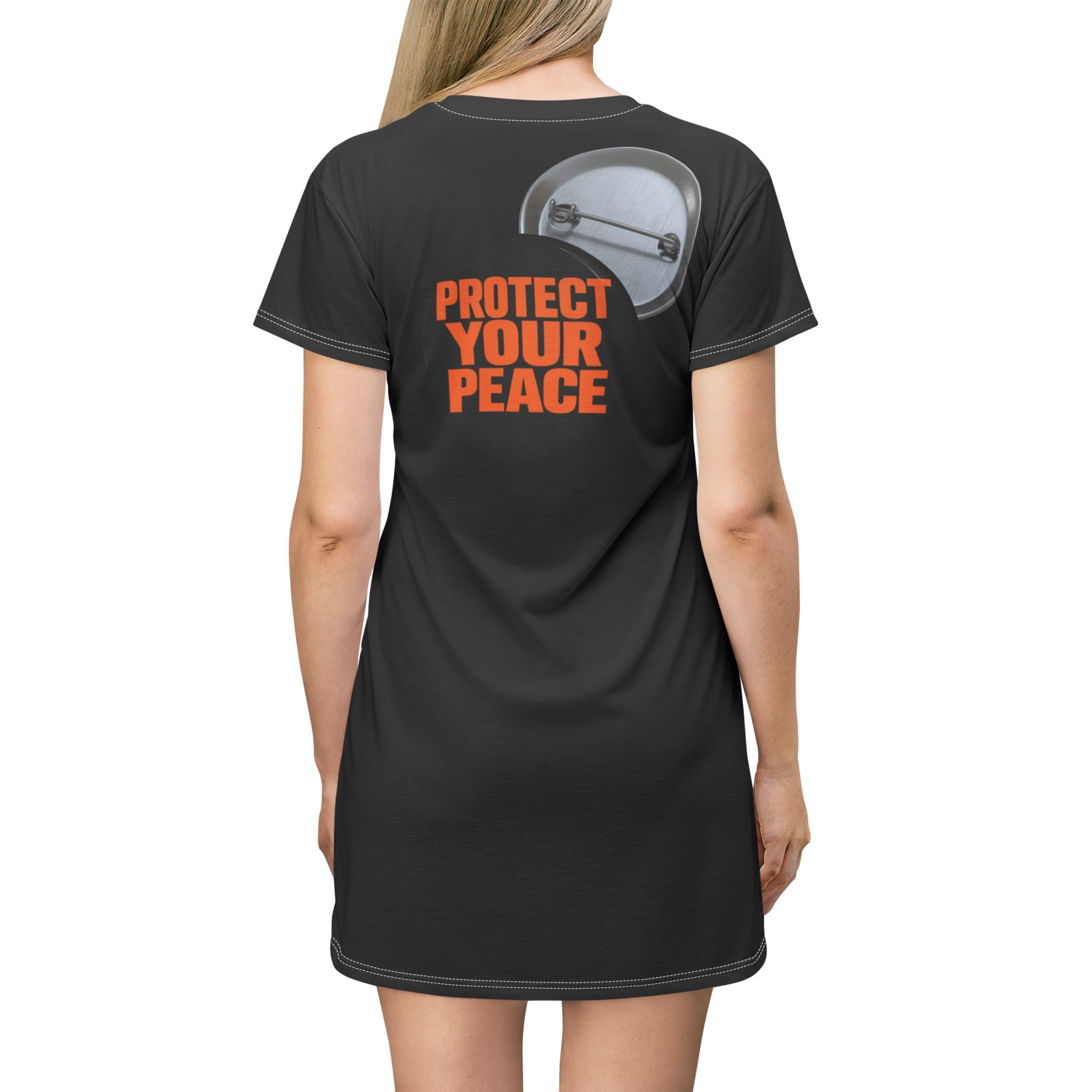 Protect Your Peace T-Shirt Dress — Graphic Black AOP Dress
