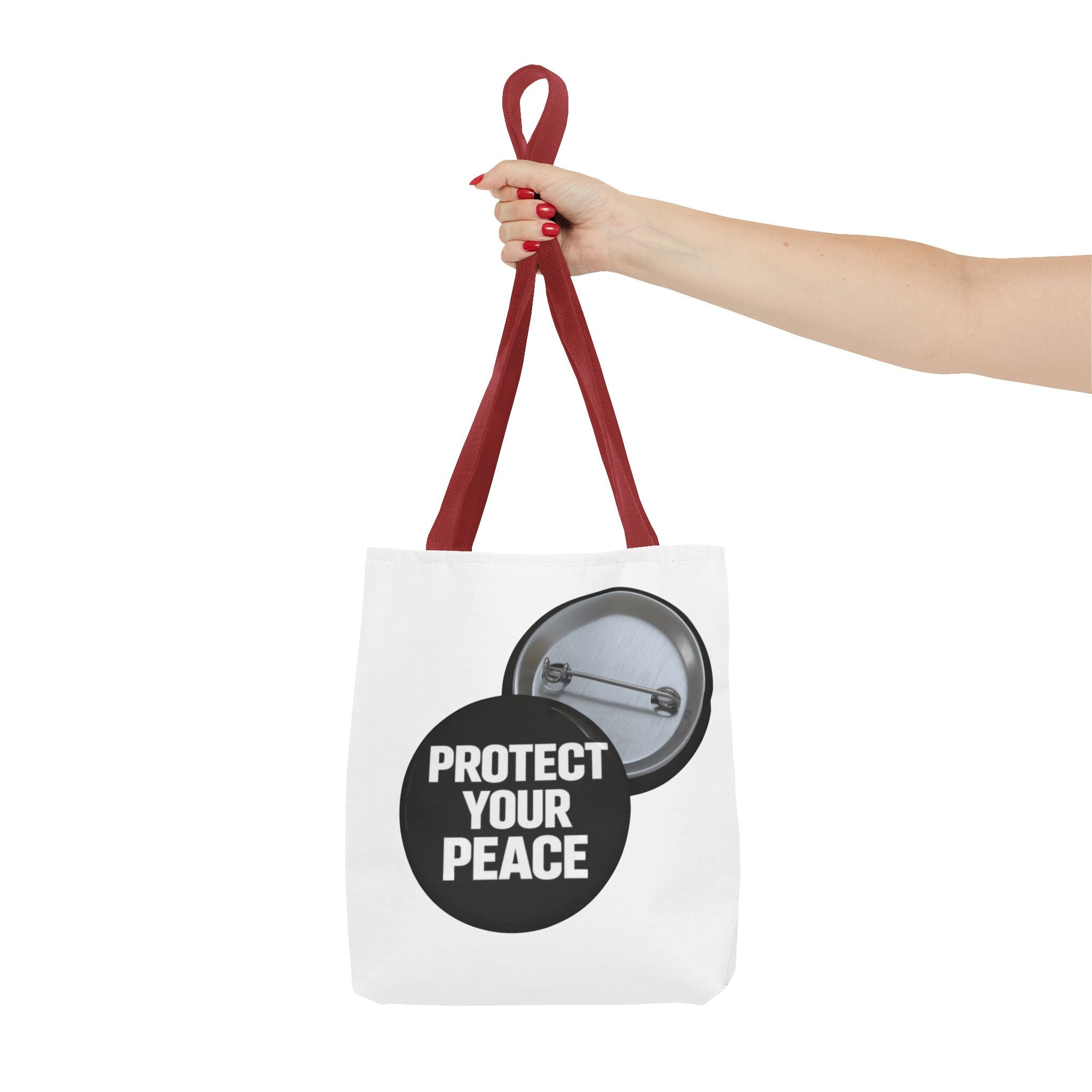 Tote — "Protect Your Peace" Button Design Cotton Tote Bag