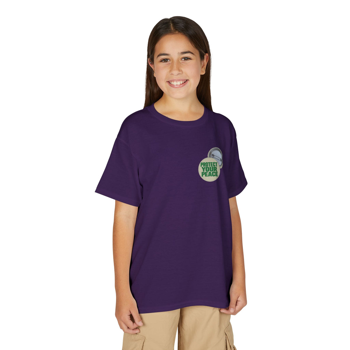 Youth T-Shirt — "Protect Your Peace" Button Graphic