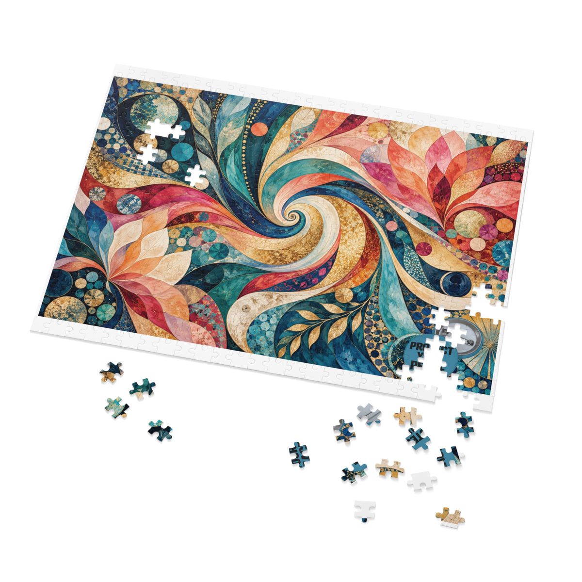 Colorful Swirl Art 500-Piece Jigsaw Puzzle with Tin — Abstract Floral Mandala Design