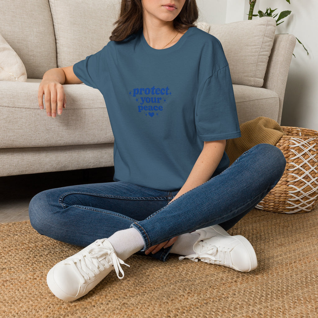 Protect Your Peace T-Shirt — Minimal Blue Self-Care Tee