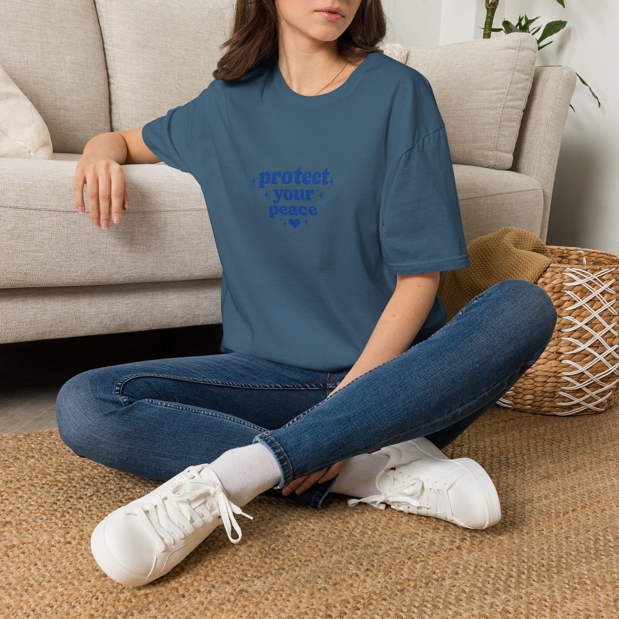 Protect Your Peace T-Shirt — Minimal Blue Self-Care Tee