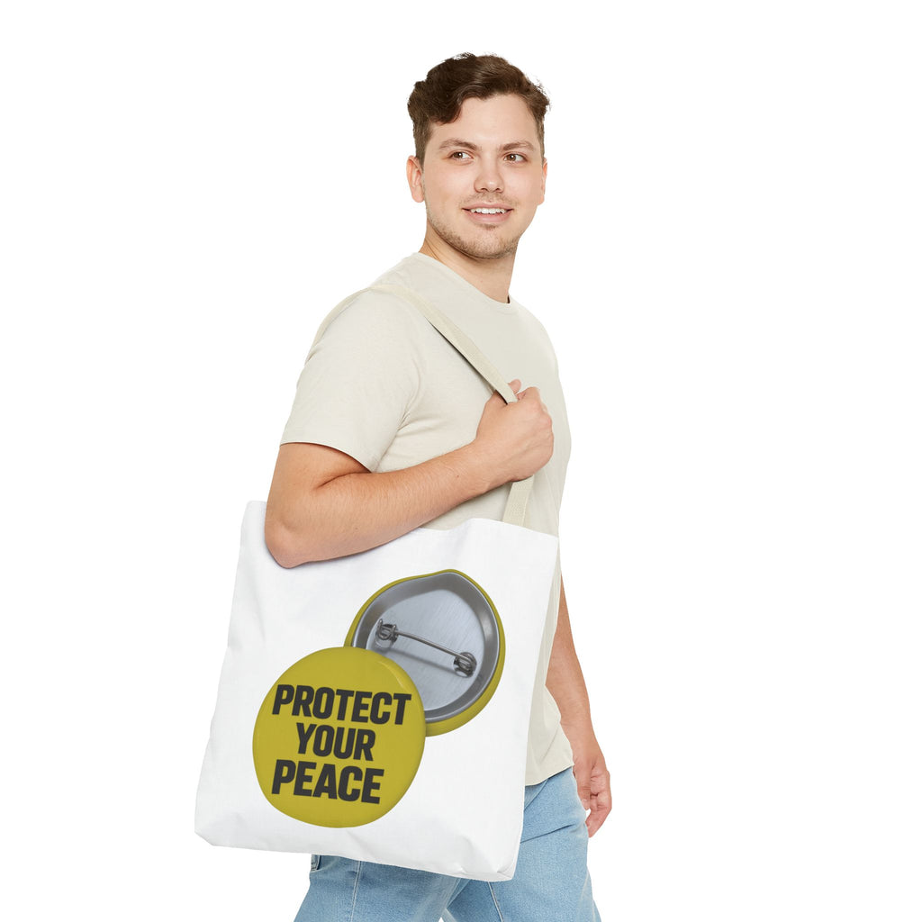 Copy of Protect Your Peace Tote Bag — Inspirational Yellow Button Graphic Tote
