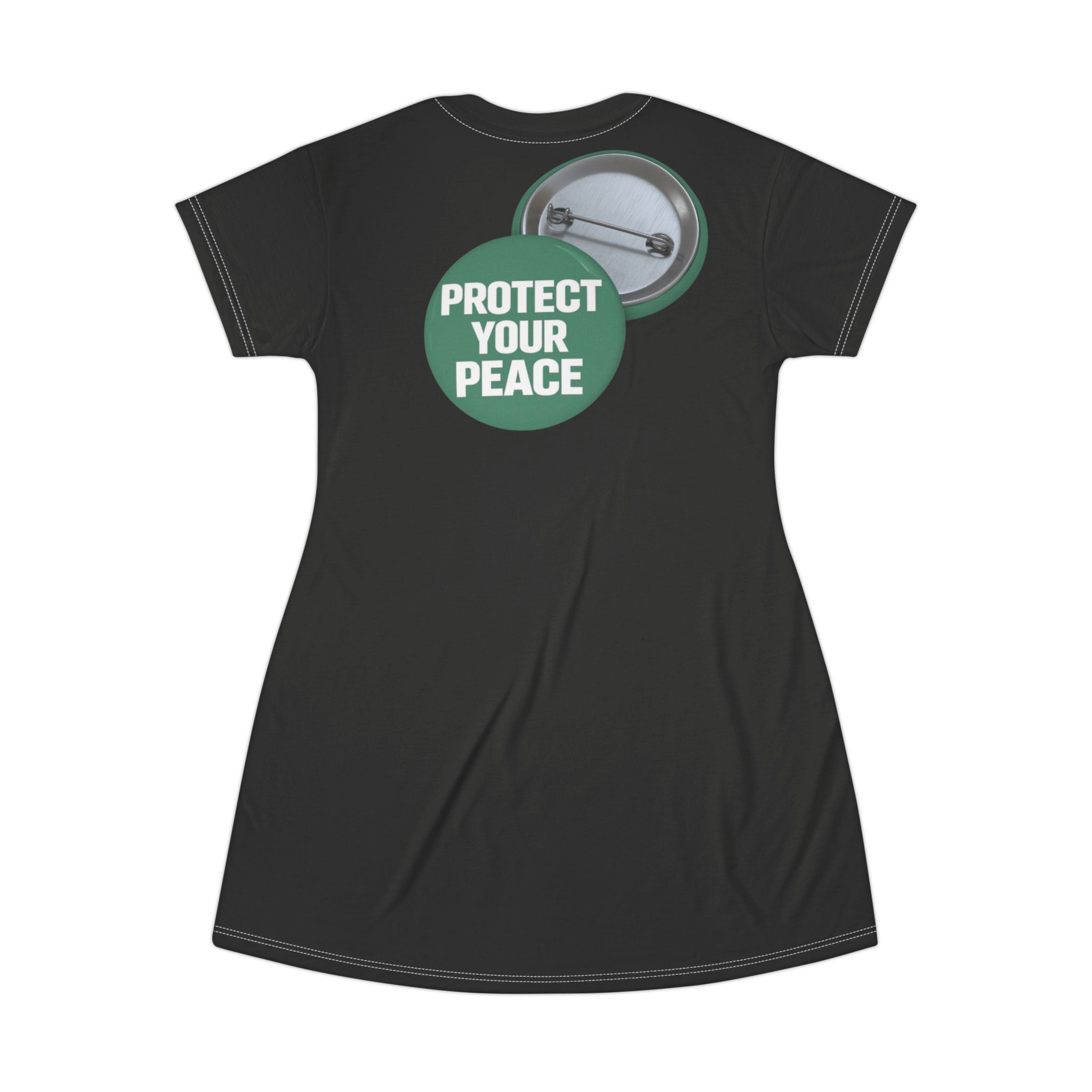 Protect Your Peace Button T‑Shirt Dress — Women's Casual AOP Graphic