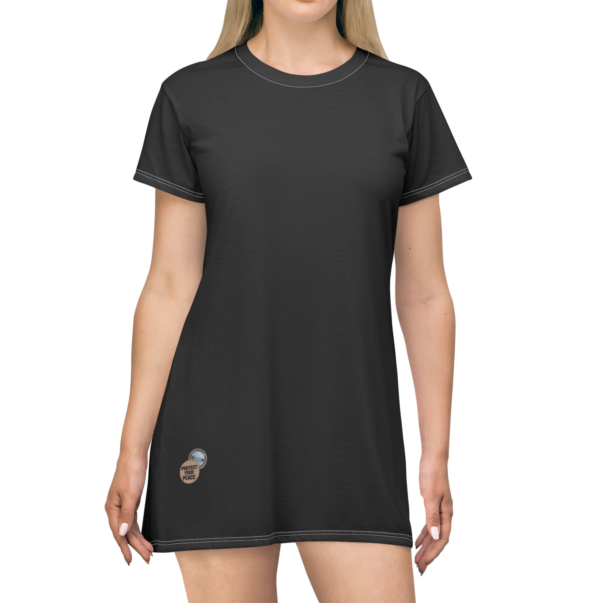 Protect Your Peace T-Shirt Dress — Casual AOP Dress with Badge Graphic