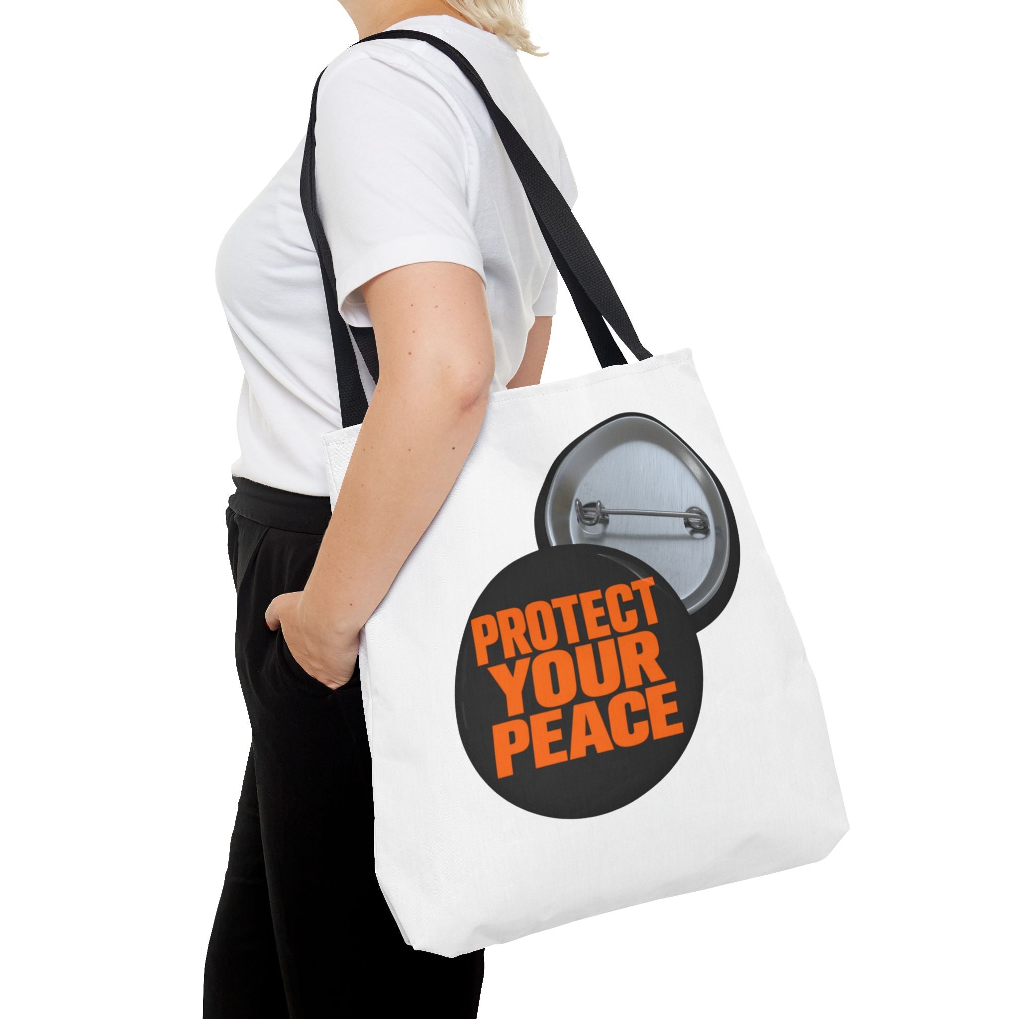 Tote Bag — Protect Your Peace Button Print Canvas Tote